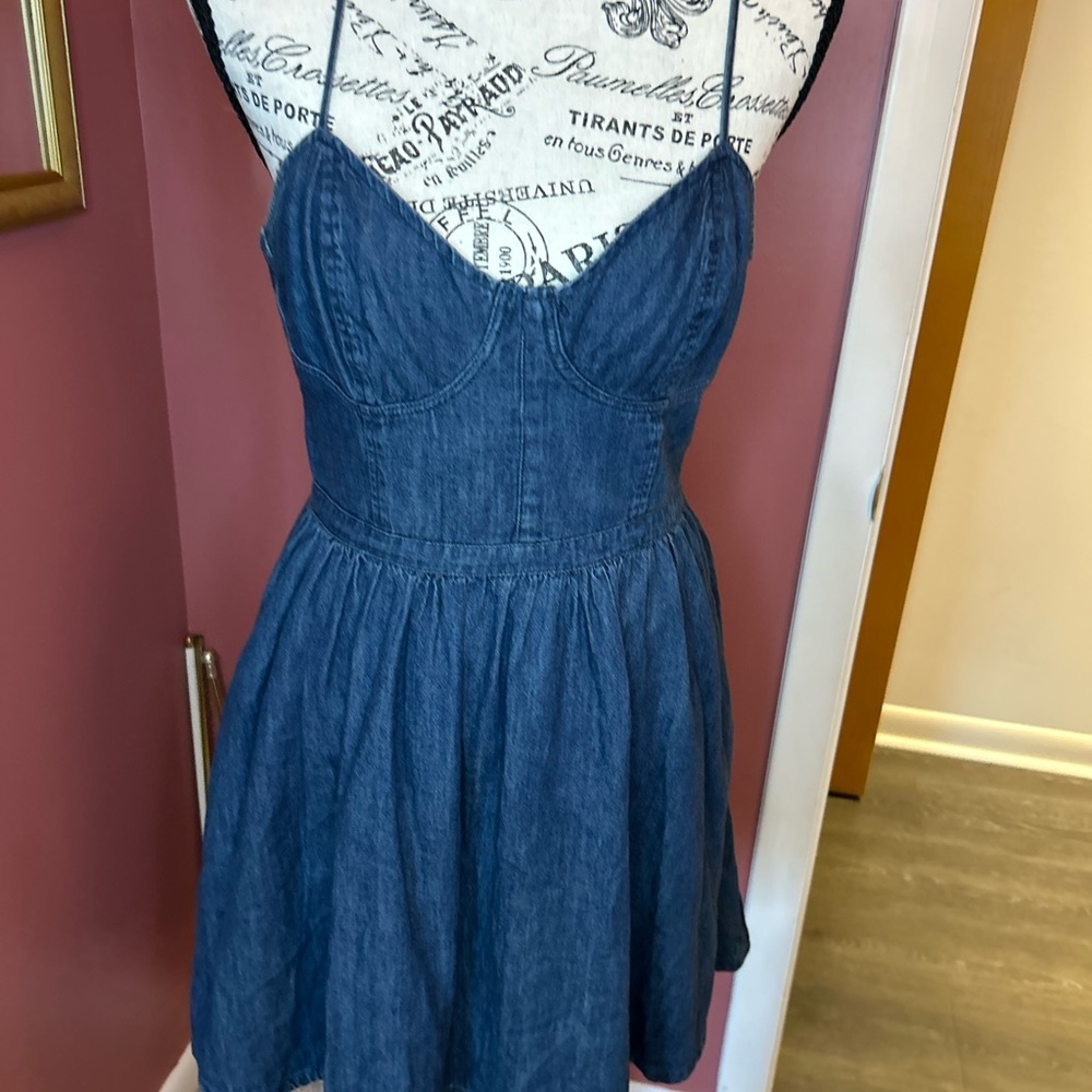 Free People Dark Blue Denim Fit-and-Flare Sundress